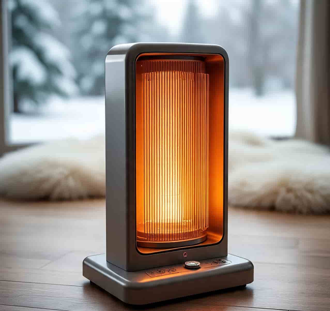 A cozy room with a portable room heater warming the space during winter